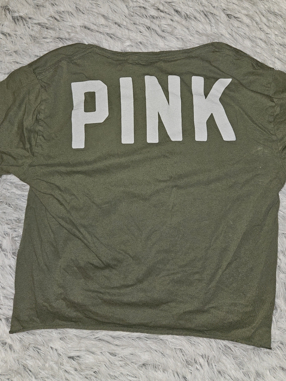 Victoria’s Secret PINK Cropped Tee Size M | Olive Green | Embroidered Logo